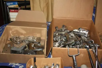 Sorting some vintage drum hardware...