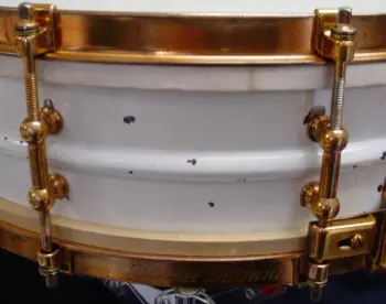 circa 1926 LUDWIG &amp; LUDWIG SUPER-LUDWIG 4 x 15 WHITE ENAMEL INSPIRATION CONCERT DANCE