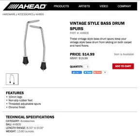 Replacement gull-wing spurs for '68 Ludwig