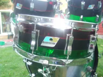 Ludwig Vistalite 5 piece rainbow 3 band red/black/green