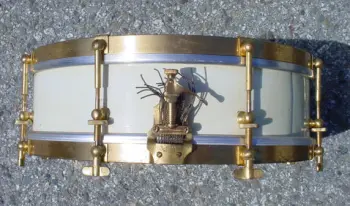 1920s WILSON GOLD PLATED/WHITE LACQUER 4x14 SEPARATE TENSION THUMB-ROD SNARE DRUM