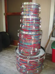 1968 Ludwig Red Psychedelic 4 Pc Kit with extra 13 in Tom