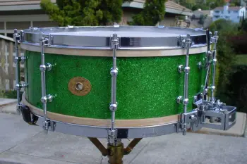 1935 LUDWIG &amp; LUDWIG 5x14 GREEN SPARKLE SUPER-LUDWIG MODEL