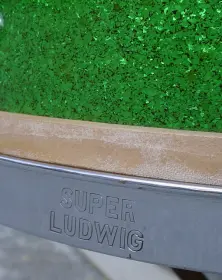 1935 LUDWIG &amp; LUDWIG 5x14 GREEN SPARKLE SUPER-LUDWIG MODEL