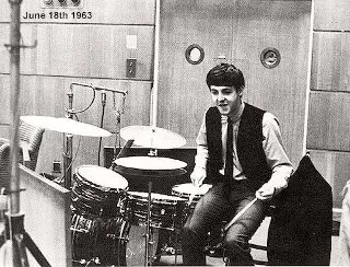 Came across this pic of Macca sitting at Ringo's drums