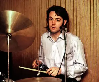 Came across this pic of Macca sitting at Ringo's drums