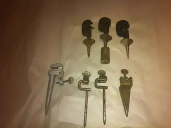 Various items, need assistance IDing and valuing: Bass drum spurs, cymbal mount,block