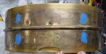[B]1920s C. G. CONN 5 x 14 SILVER PLATED/GOLD PLATED/ENGRAVED 6 LUG ALL METAL SEPARAT