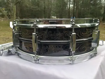 Ludwig engraved black beauty signature and Slingerland 1ply cloud badge snare