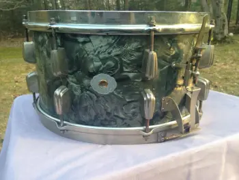Ludwig engraved black beauty signature and Slingerland 1ply cloud badge snare