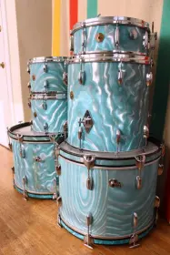 Finished! Round Badge Gretsch Double Bass Satin Flame Kit