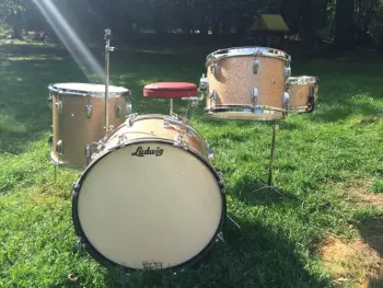 1966 Ludwig Downbeat 12/14/20 w matching Jazz Fest snare, Champagne Sparkle - AMAZING