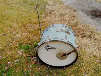 1960s Gretsch Round Badge 14&quot; x 22&quot; bass drum in Aqua Satin Flame wrap