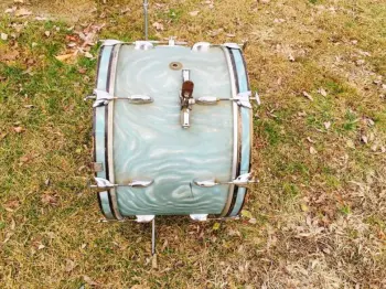 1960s Gretsch Round Badge 14&quot; x 22&quot; bass drum in Aqua Satin Flame wrap