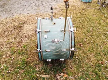 1960s Gretsch Round Badge 14&quot; x 22&quot; bass drum in Aqua Satin Flame wrap