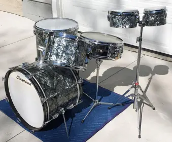 FOR SALE: Vintage 1960s Slingerland 20/16/12 in BDP with COB Snare and Bongos