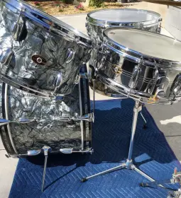 FOR SALE: Vintage 1960s Slingerland 20/16/12 in BDP with COB Snare and Bongos