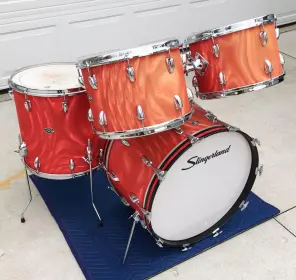 FOR SALE: Vintage 1970s Slingerland Red Satin Flame 13/14/16/22 Set