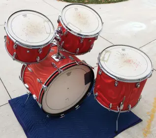 FOR SALE: Vintage 1970s Slingerland Red Satin Flame 13/14/16/22 Set