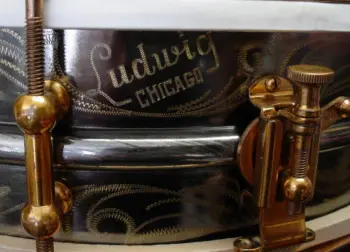 1923-25 LUDWIG &amp; LUDWIG 4 x 14 8 LUG DeLUXE/SCROLL ENGRAVED DANCE MODEL (Cat. no. 5C)
