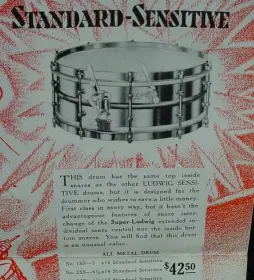 [B]1929-30 LUDWIG &amp; LUDWIG 6.5 x 14 NOB STANDARD-SENSITIVE MODEL[/B]