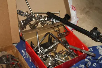 Sorting some vintage drum hardware...