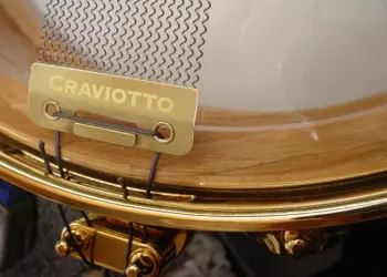 [B]10-18-18 CRAVIOTTO DRUM CO. 4.5 x 14 SOLID CHERRY/MAPLE INLAY/GOLD PLATED CUSTOM S