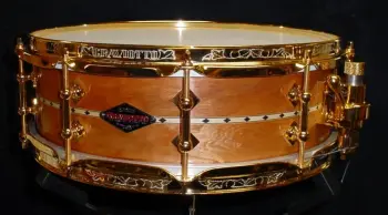 [B]10-18-18 CRAVIOTTO DRUM CO. 4.5 x 14 SOLID CHERRY/MAPLE INLAY/GOLD PLATED CUSTOM S