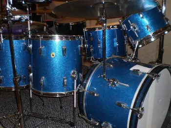 1969 Ludwig Blue Sparkle Marching Snare 10x14