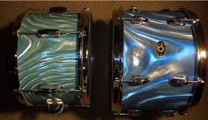 1960's Blue vs Green Satin Flame Pearl Finish &amp; Tom Badges