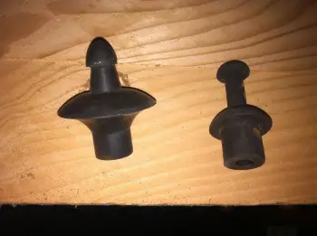 Rubber mounted-cymbal rod tops. Trixon