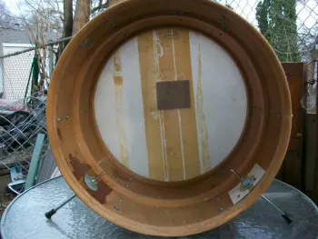 Hillbilly repairs on a wrecked bass drum