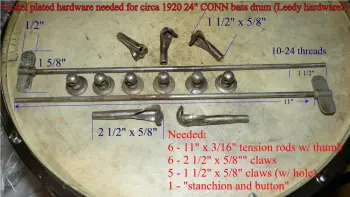 Need hardware circa 1920 CONN 10x24&quot; bass, Leedy stuff?