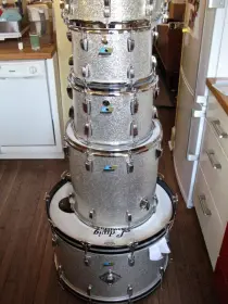 Vintage Ludwig silver sparkle drum set.Matching Jazz Festival